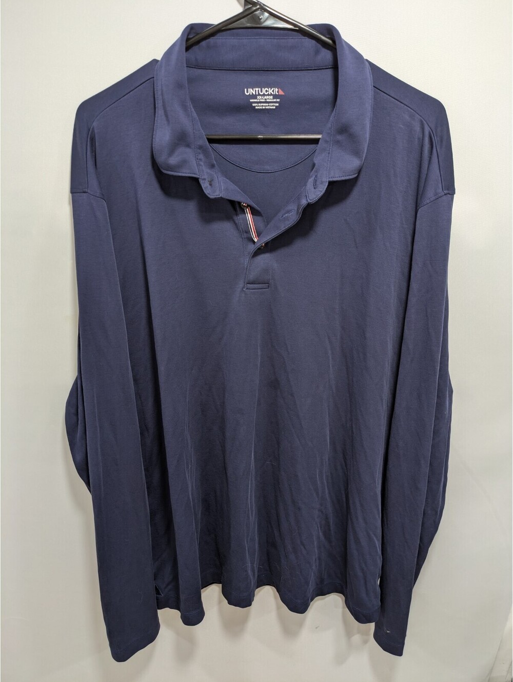 Men UNTUCKIT 100% Supima Cotton Wrinkle Free Regular Blue long Sleeve Shirt 2XL